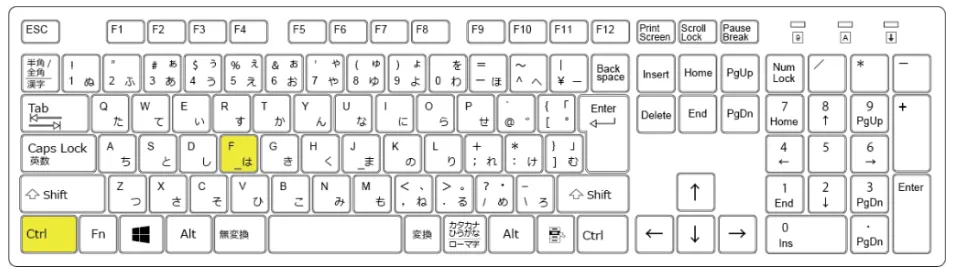 WindowsのキーボードにあるCtrlキーとFキーの位置
