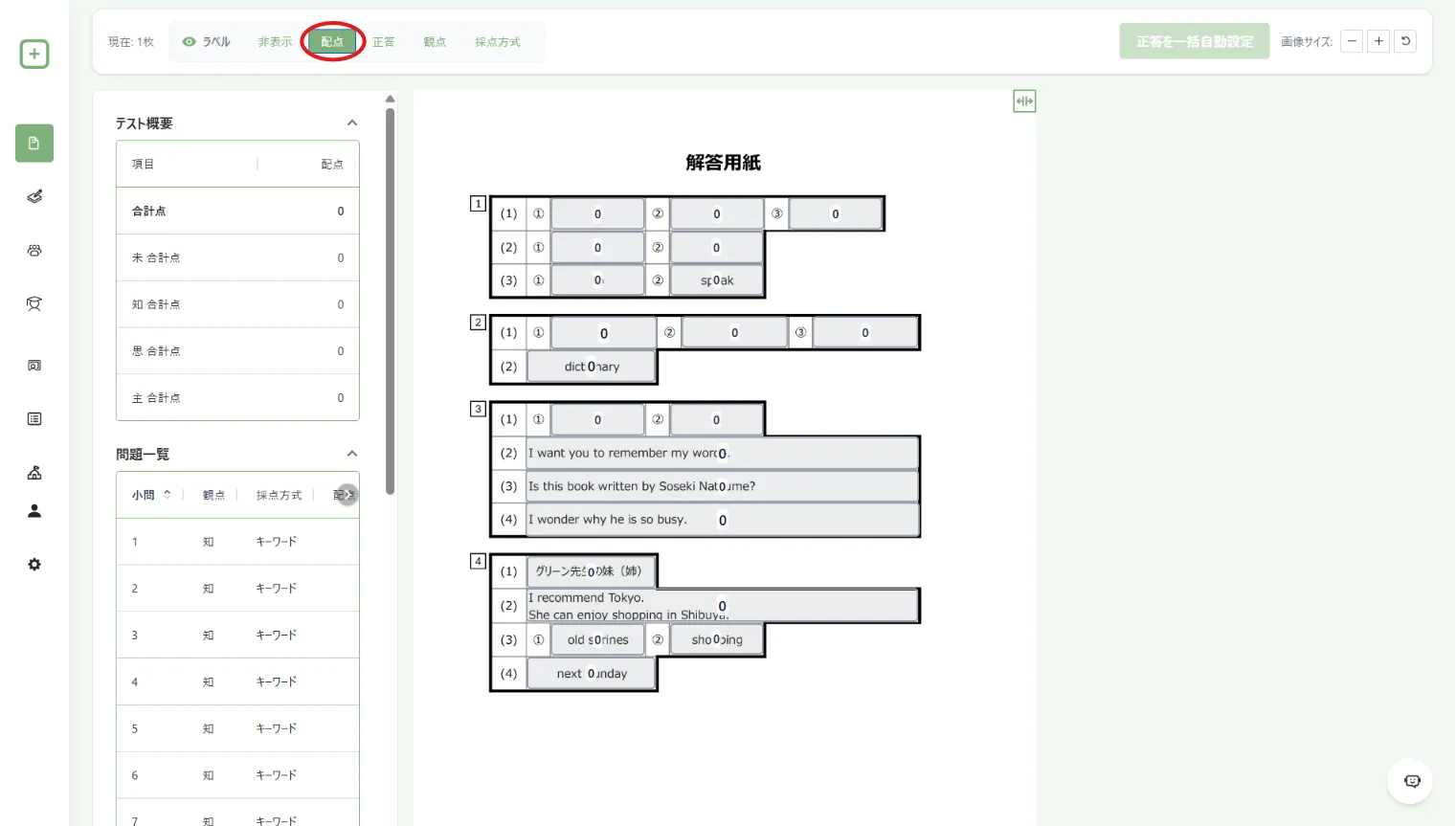 配点を表示した画面