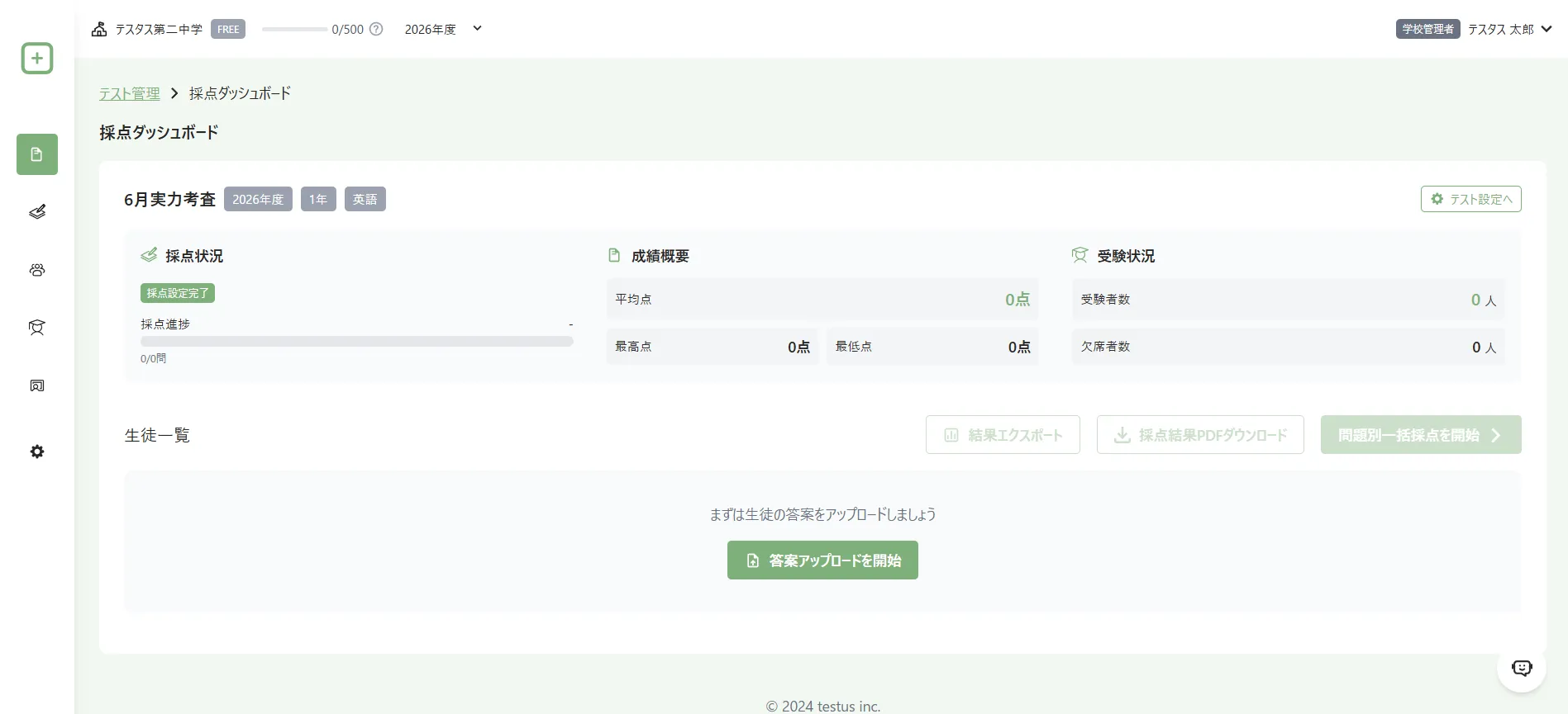 採点設定の完了後の採点ダッシュボード